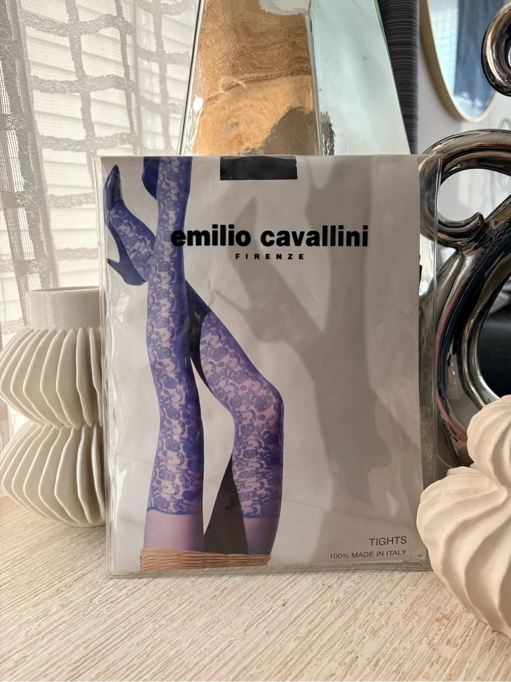 NWT Emilio Cavallini Black Illusion Florea Tights Size M/L Made in Italy
